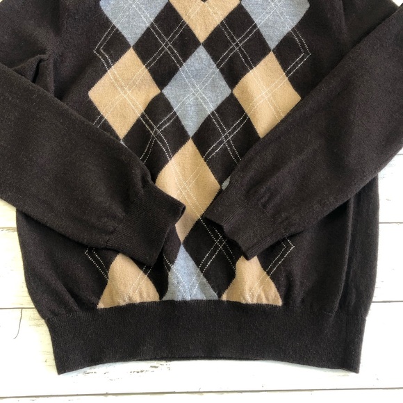 BANANA REPUBLIC Extra Fine Merino Men’s Brown Plaid Sweater Size M - Picture 8 of 12